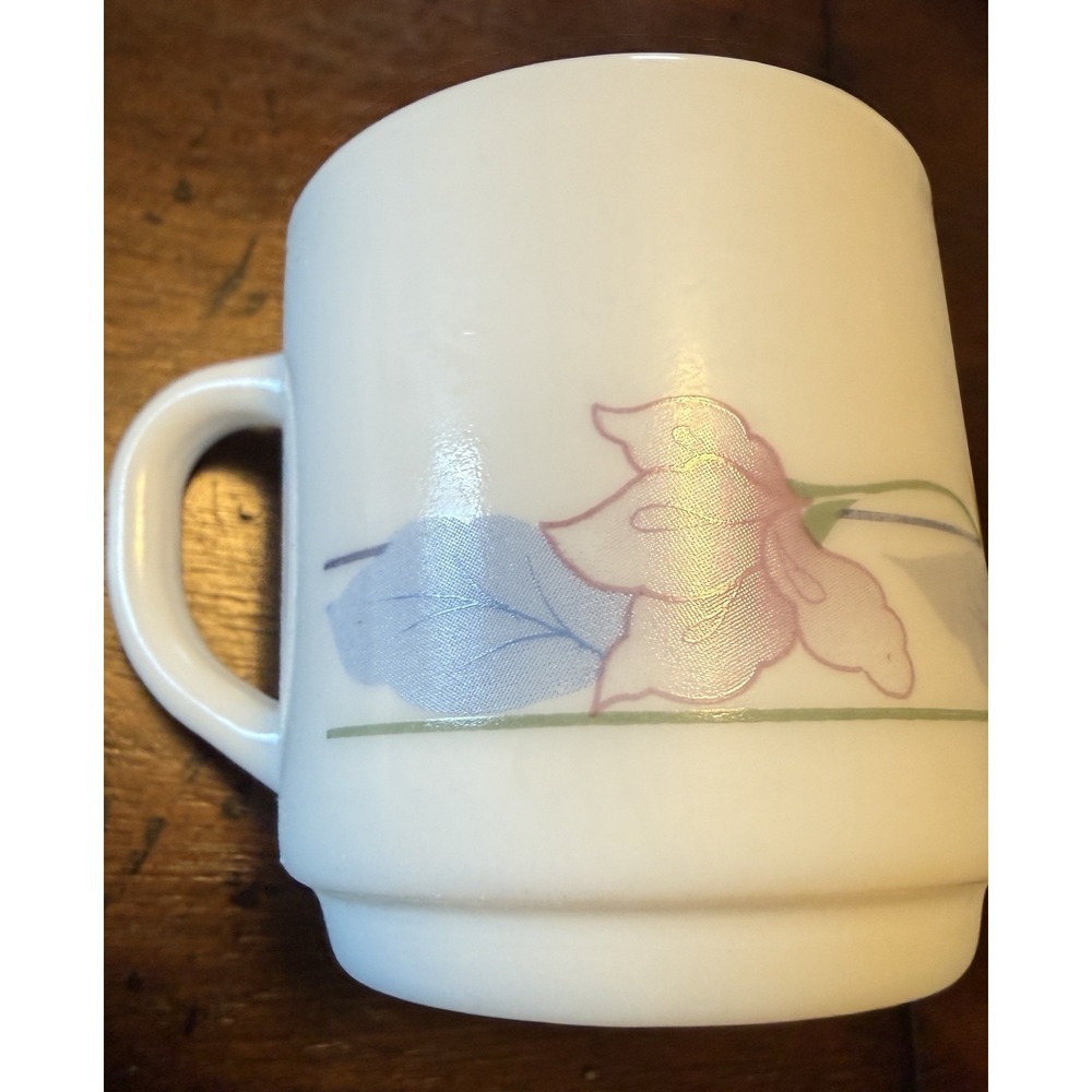 VTG ARCOPAL France Milk Glass Flo Design Floral Espresso Cup Set of 6